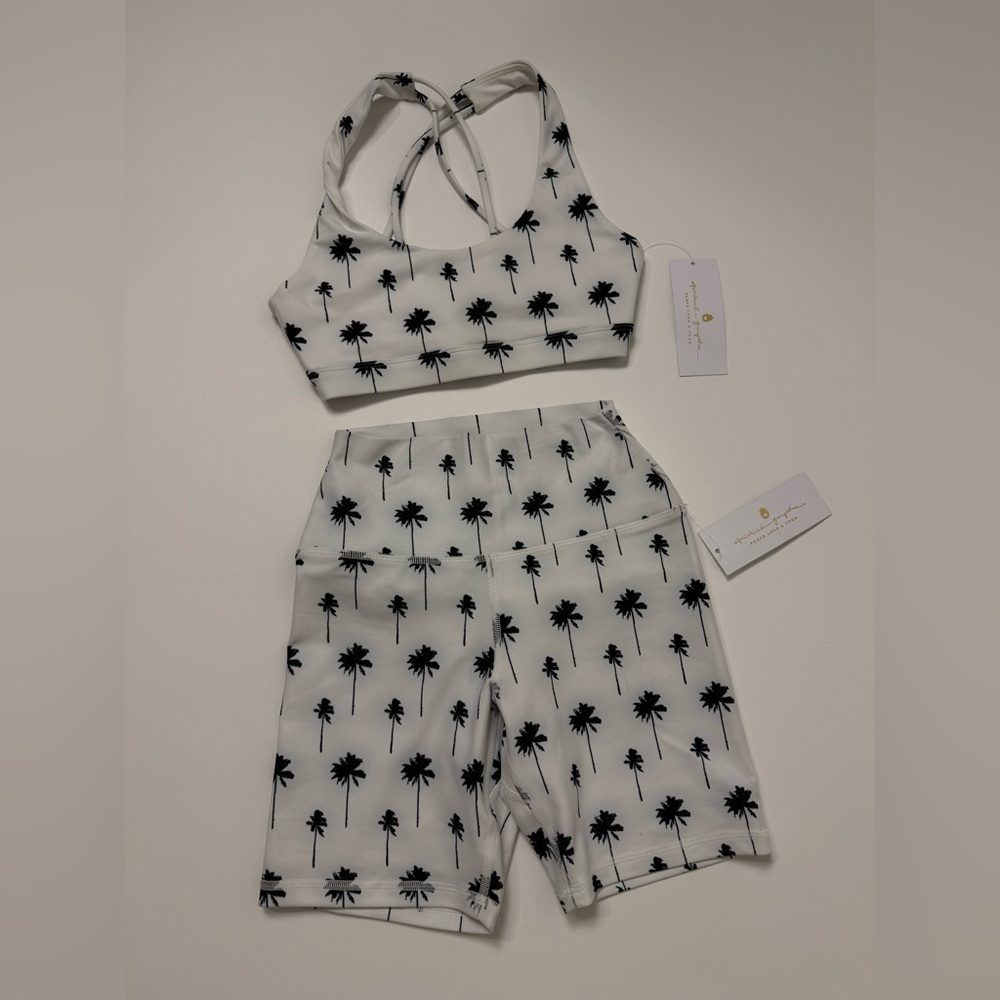 Spiritual Gangster White and Black Palm Tree Print Activewear Set